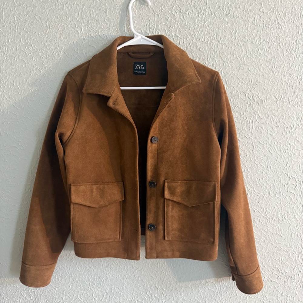 Zara Women's Brown Faux Suede Shirt Jacket